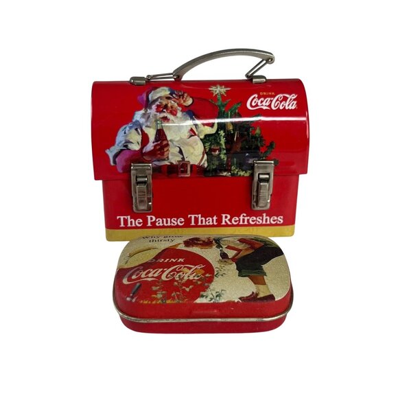 Coca Cola Santa Vintage Tin Collectible Mini Lunchbox & Mini Mint Tin Set - Picture 1 of 9